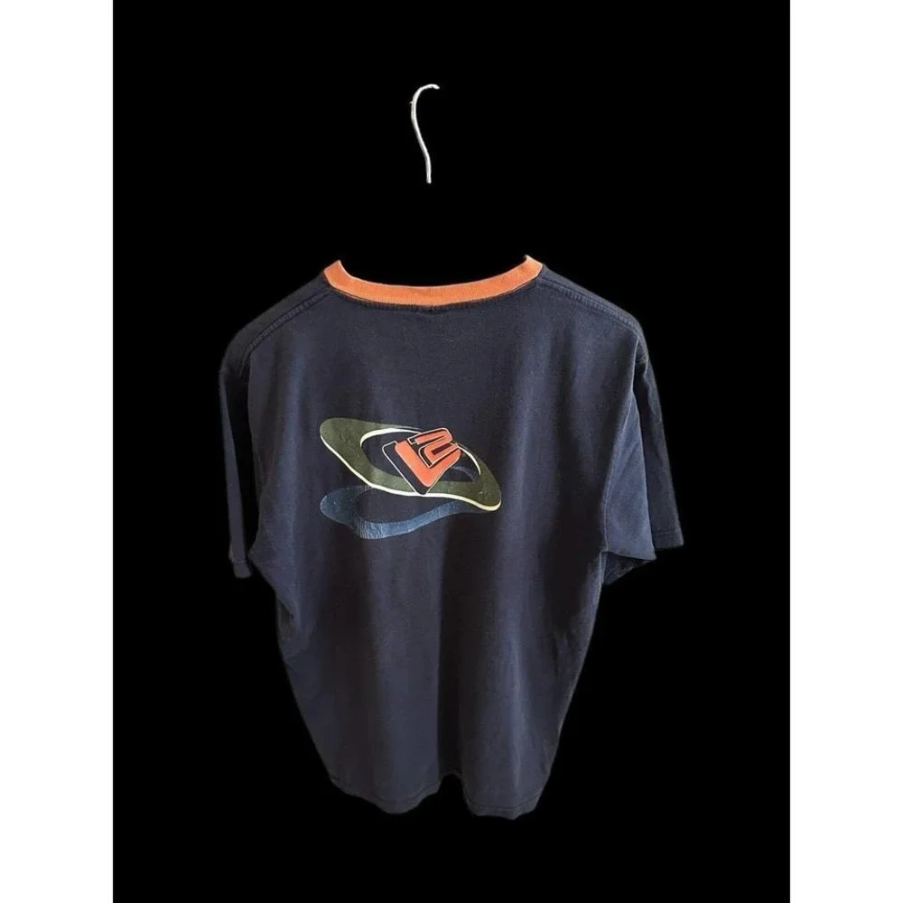 Vintage Y2K Levi‎ Strauss L2 Ringer V Neck T Shirt Large 90's Navy Orange